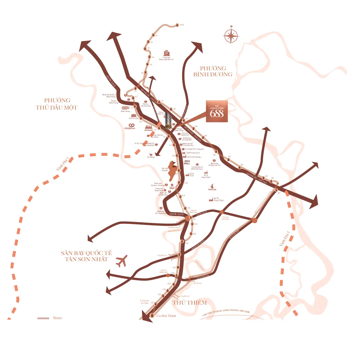 Sơ đồ vị trí The Collection 688 trên Quốc lộ 13 và Metro C6